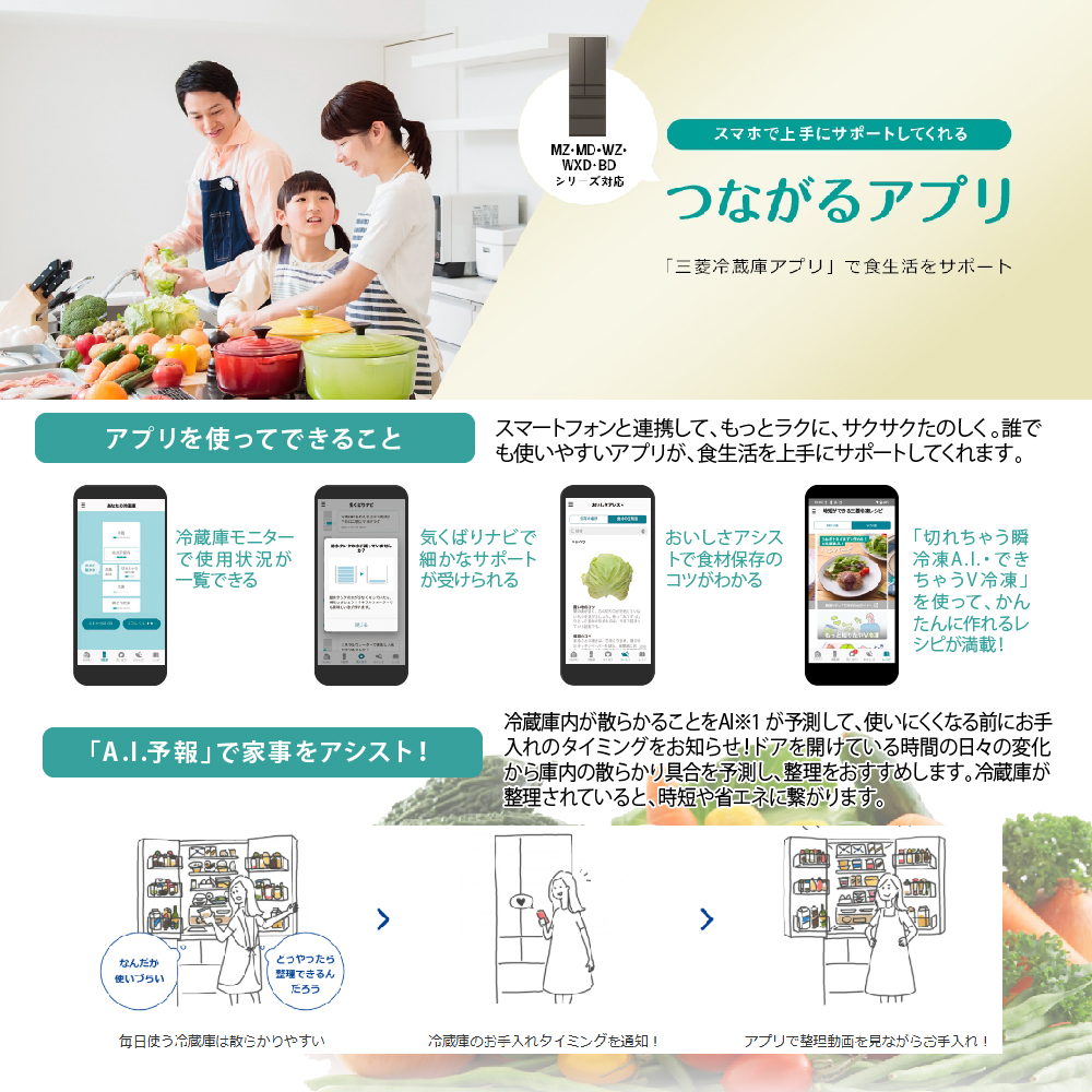 三菱 冷蔵庫 MR-WZ61K-Cはスマホアプリで便利に使える

