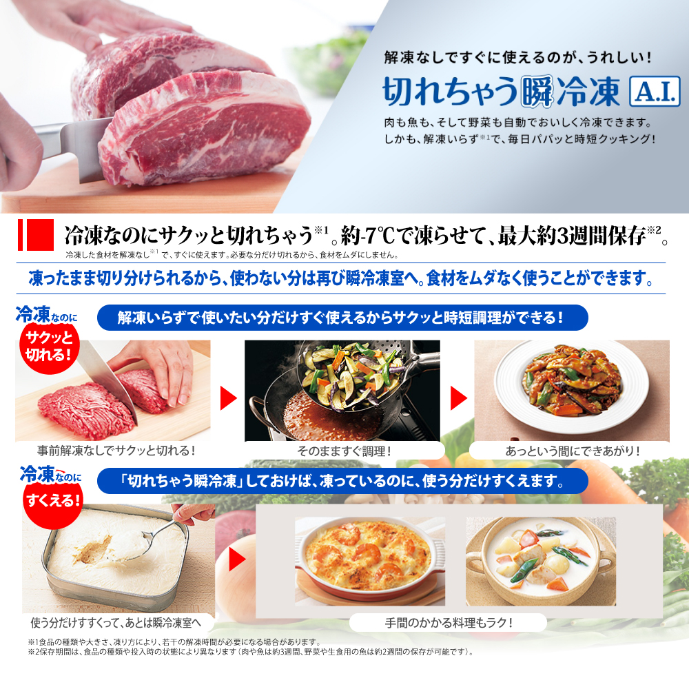 三菱 冷蔵庫 MR-WZ61K-Cの切れちゃう瞬冷凍AI
