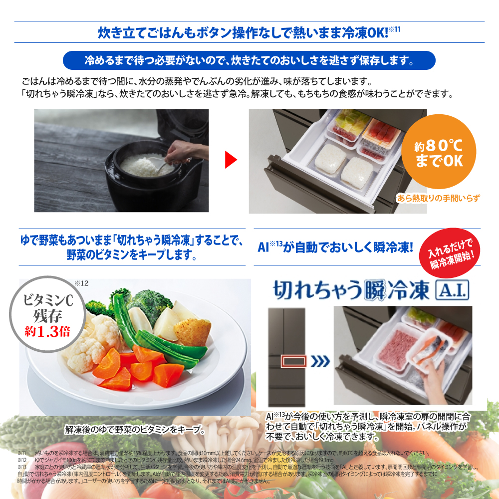 三菱 冷蔵庫 MR-WZ61K-Cは食品が熱いままでも冷凍OK

